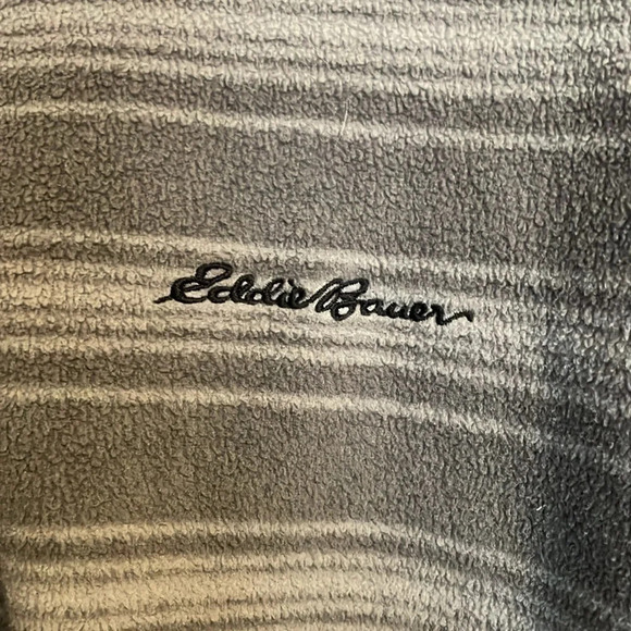 Eddie Bauer mens gray striped fleece quarter zip sweater size large - Picture 4 of 7